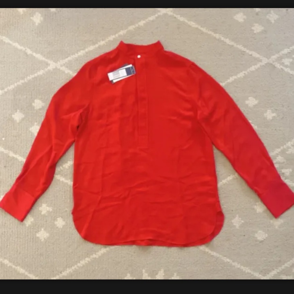 Polo Ralph Lauren 100% Silk Red Button Shirt Womens Medium $228 Retail
